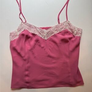 Ann Taylor polyester pink camisole with lace detail and side zipper